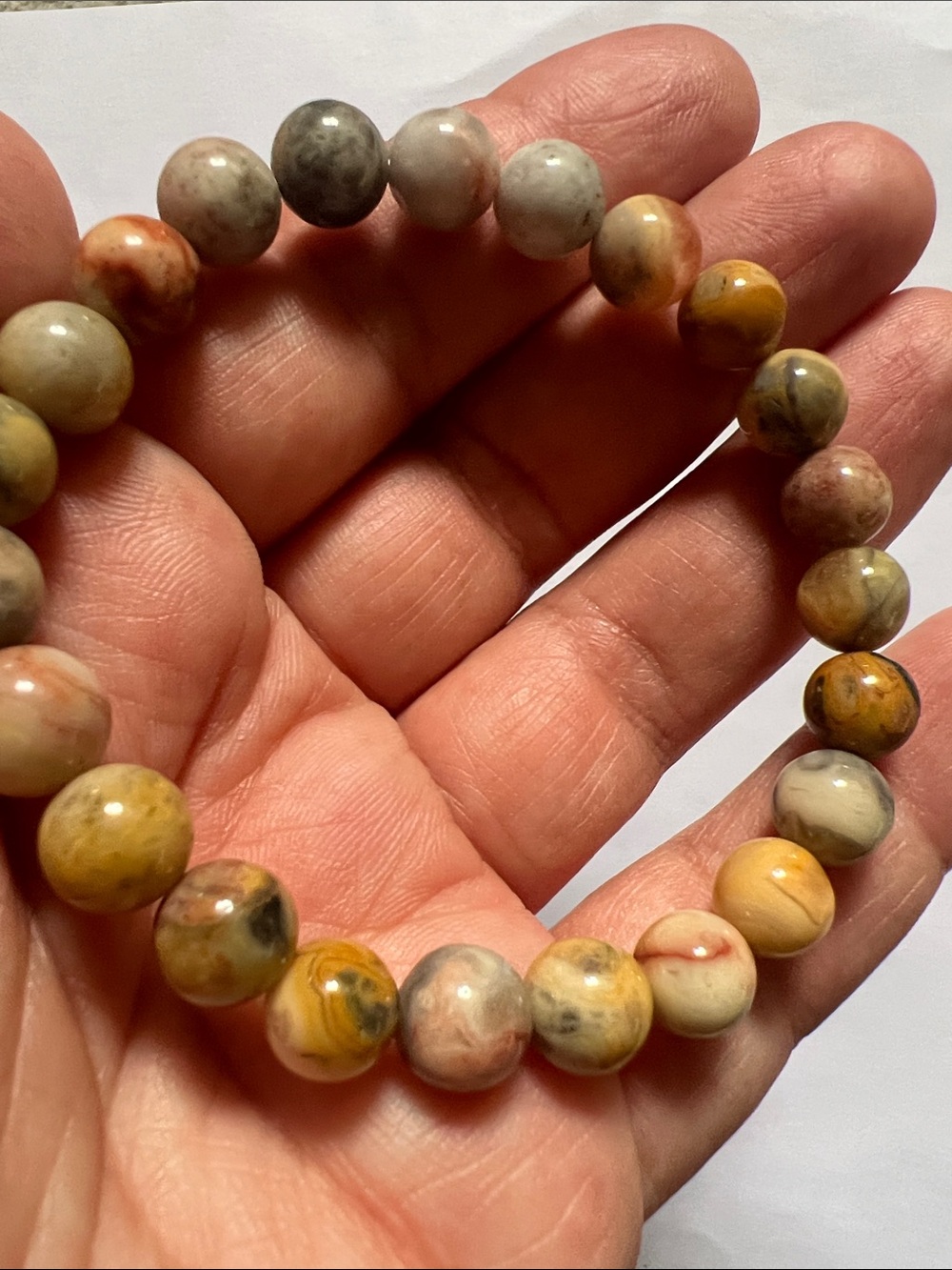Crazy Lace Agate Beaded Bracelet 🤎💛🩷